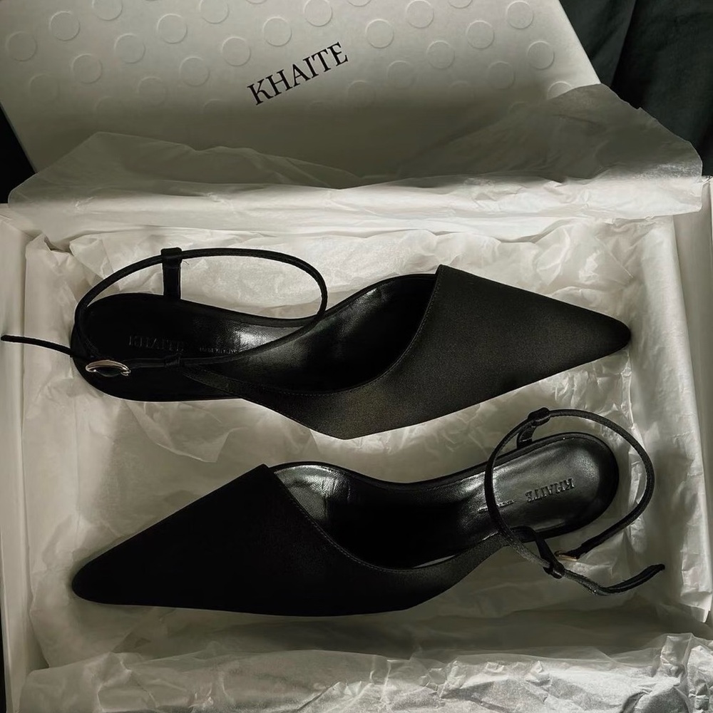 KHAITE Black Pointed Slingback Heels